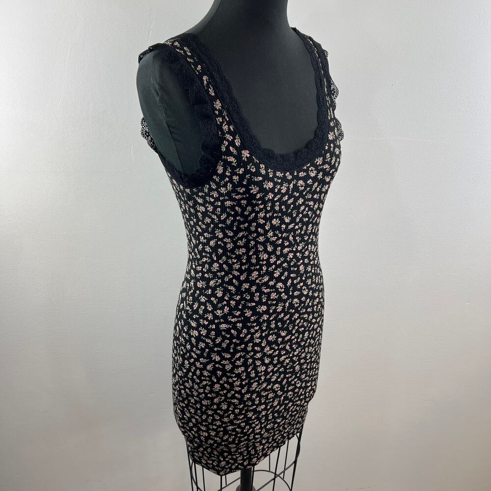 Divided by H&M Black Ditsy Floral Lace Trim Cotton-Knit Mini Bodycon Dress Y2K S - Picture 4 of 7